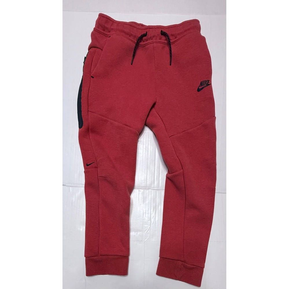 Nike Kids Tech Fleece Joggers Red Black Tapered Sweatpants Large